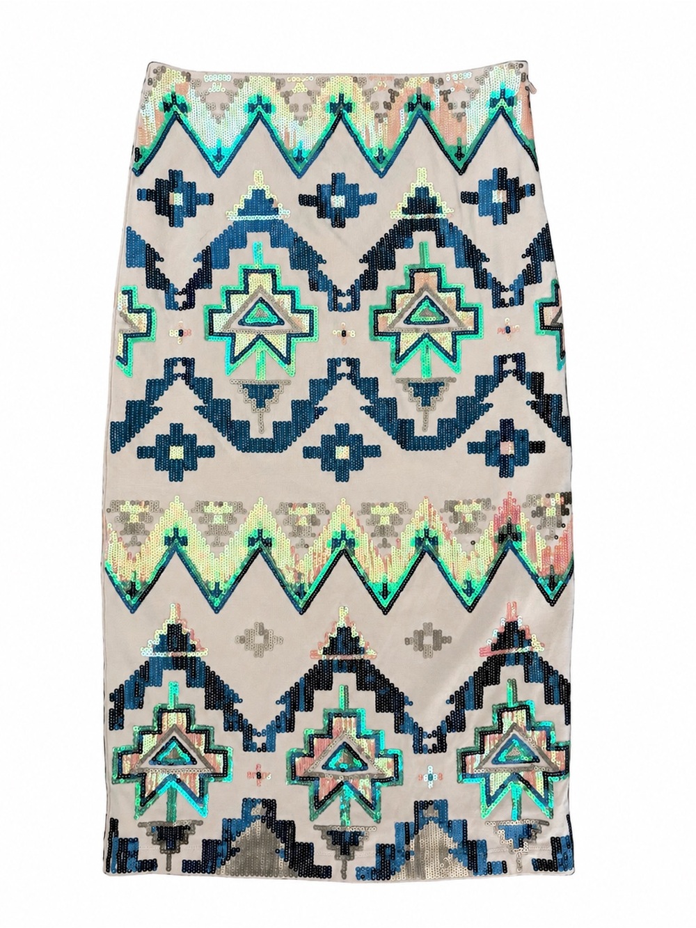 Express Sequin Southwestern Geometric Midi Pencil Skirt XS Maximalism Aztec
